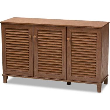 Coolidge Modern and Contemporary Walnut Finished 8-Shelf Wood Shoe Storage Cabinet