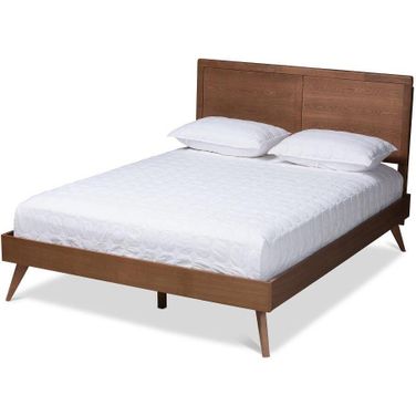 Baxton Studio Zenon Mid-Century Modern Walnut Brown Finished Wood Queen Size Platform Bed