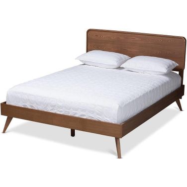 Baxton Studio Demeter Mid-Century Modern Walnut Brown Finished Wood King Size Platform Bed