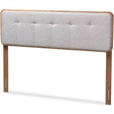 Baxton Studio Palina Mid-Century Modern Light Grey Fabric Upholstered Walnut Brown Finished Wood Queen Size Headboard