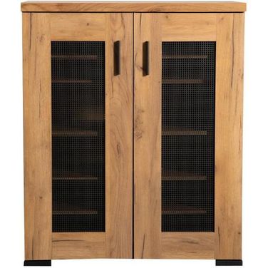 Bristol Metal Mesh Door Accent Cabinet Golden Oak