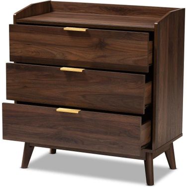 Baxton Studio Lena Mid-Century Modern Walnut Brown Finished 3-Drawer Wood Chest