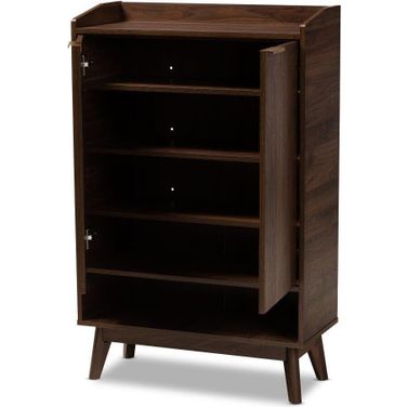 Baxton Studio Lena Mid-Century Modern Walnut Brown Finished 5-Shelf Wood Entryway Shoe Cabinet