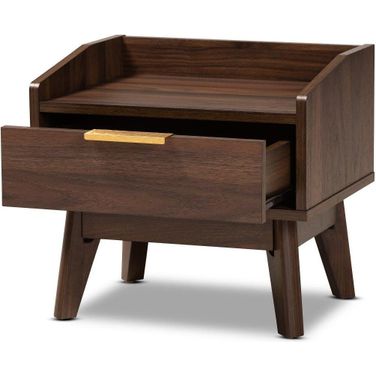 Baxton Studio Lena Mid-Century Modern Walnut Brown Finished 1-Drawer Wood Nightstand