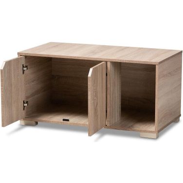 Baxton Studio Jasper Modern and Contemporary Oak Finished 2-Door Wood Cat Litter Box Cover House