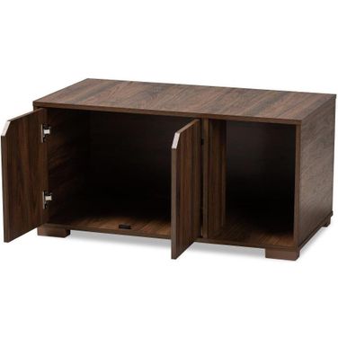 Baxton Studio Jasper Modern and Contemporary Walnut Brown Finished 2-Door Wood Cat Litter Box Cover House