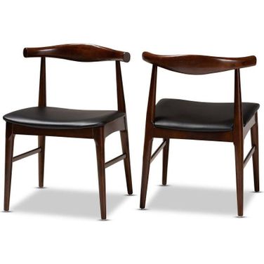 Baxton Studio Eira Mid-Century Modern Black Faux Leather Upholstered Walnut Finished Wood Dining Chair Set of 2