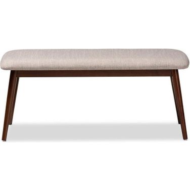 Baxton Studio Flora Mid-Century Modern Light Grey Fabric Upholstered Walnut Finished Wood Dining Bench