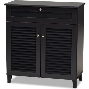 Baxton Studio Coolidge Modern and Contemporary Dark Grey Finished 4-Shelf Wood Shoe Storage Cabinet with Drawer