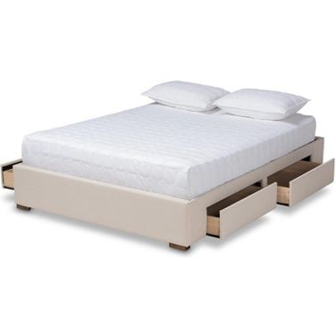 Baxton Studio Leni Modern and Contemporary Beige Fabric Upholstered 4-Drawer King Size Platform Storage Bed Frame