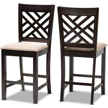 Baxton Studio Caron Modern And Contemporary Sand Fabric Upholstered Espresso Brown Finished Wood Counter Height Pub Chair Set Of 2