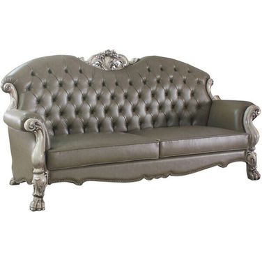 96 Inch Faux Leather Sofa and Toss Pillows with White Legs In Bone