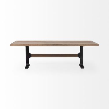 96 Inch Solid Wood and Metal Trestle Base Dining Table In Black and Natural