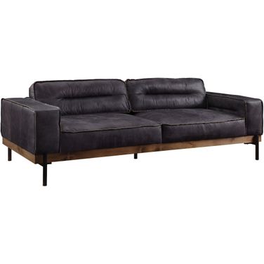 96 Inch Top Grain Leather Sofa with Black Legs In Ebony