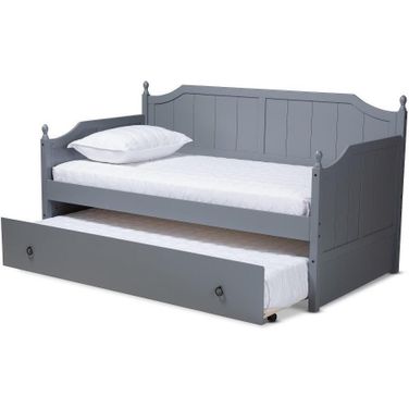 Baxton Studio Millie Cottage Farmhouse Grey Finished Wood Twin Size Daybed with Trundle