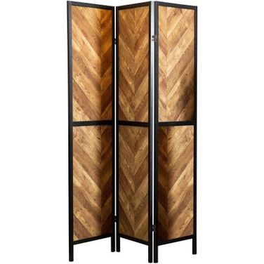Marlene Herringbone Pattern 3-panel Screen Rustic Tobacco and Black
