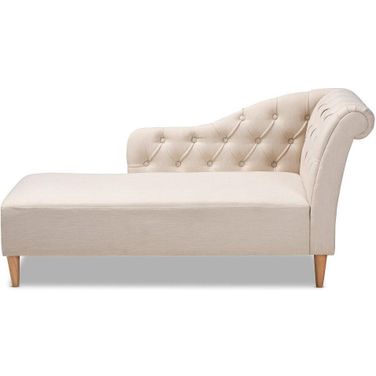 Baxton Studio Emeline Modern and Contemporary Beige Fabric Upholstered Oak Finished Chaise Lounge
