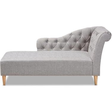 Baxton Studio Emeline Modern and Contemporary Grey Fabric Upholstered Oak Finished Chaise Lounge