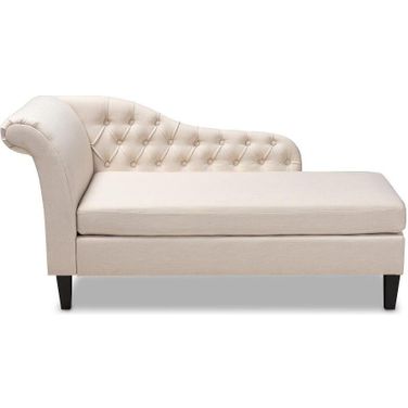Baxton Studio Florent Modern and Contemporary Beige Fabric Upholstered Black Finished Chaise Lounge