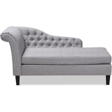 Baxton Studio Florent Modern and Contemporary Grey Fabric Upholstered Black Finished Chaise Lounge