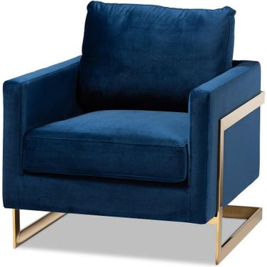 Baxton Studio Matteo Glam and Luxe Royal Blue Velvet Fabric Upholstered Gold Finished Armchair