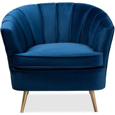 Baxton Studio Emeline Glam and Luxe Navy Blue Velvet Fabric Upholstered Brushed Gold Finished Accent Chair