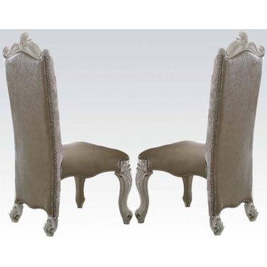 Acme Versailles Side Chair in Vintage Gray PU/Fabric and Bone White (Set of 2)