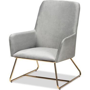 Sennet Glam and Luxe Grey Velvet Fabric Upholstered Gold Finished Armchair