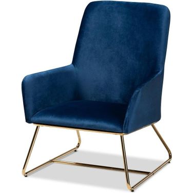 Sennet Glam and Luxe Navy Blue Velvet Fabric Upholstered Gold Finished Armchair
