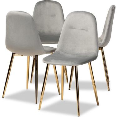 Elyse Glam and Luxe Grey Velvet Fabric Upholstered Gold Finished 4-Piece Metal Dining Chair Set