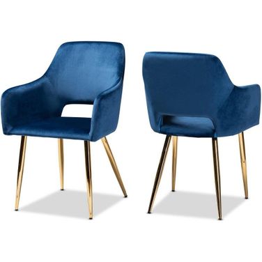 Germaine Glam and Luxe Navy Blue Velvet Fabric Upholstered Gold Finished 2-Piece Metal Dining Chair Set