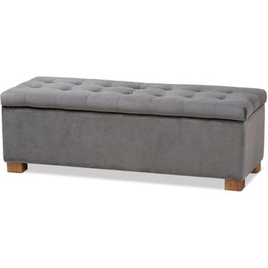 Roanoke Modern and Contemporary Grey Velvet Fabric Upholstered Grid-Tufted Storage Ottoman Bench