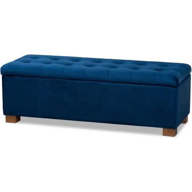 Roanoke Modern and Contemporary Navy Blue Velvet Fabric Upholstered Grid-Tufted Storage Ottoman Bench