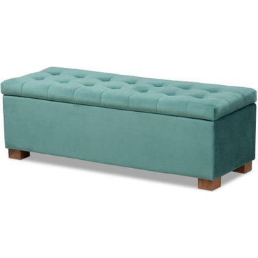 Roanoke Modern and Contemporary Teal Blue Velvet Fabric Upholstered Grid-Tufted Storage Ottoman Bench