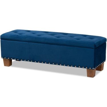 Hannah Modern and Contemporary Navy Blue Velvet Fabric Upholstered Button-Tufted Storage Ottoman Bench