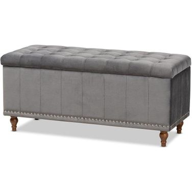 Kaylee Modern and Contemporary Grey Velvet Fabric Upholstered Button-Tufted Storage Ottoman Bench