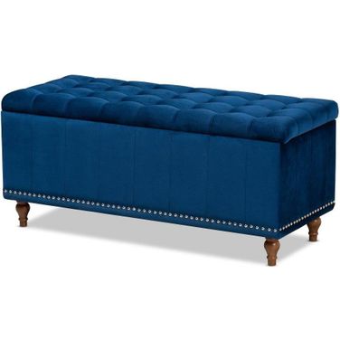 Kaylee Modern and Contemporary Navy Blue Velvet Fabric Upholstered Button-Tufted Storage Ottoman Bench