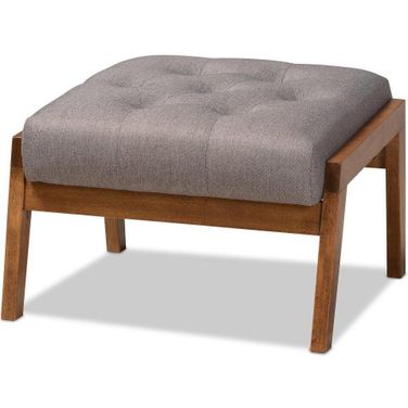 Naeva Mid-Century Modern Grey Fabric Upholstered Walnut Finished Wood Footstool