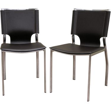 Baxton Studio Dark Brown Leather Dining Chair With Chrome Frame (Set Of 2)