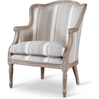 Baxton Studio Charlemagne Traditional French Accent Chair-Oak (Brown Stripe)