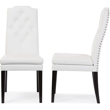 Baxton Studio Dylin Modern And Contemporary White Faux Leather Button-Tufted Nail Heads Trim Dining Chair (Set Of 2)