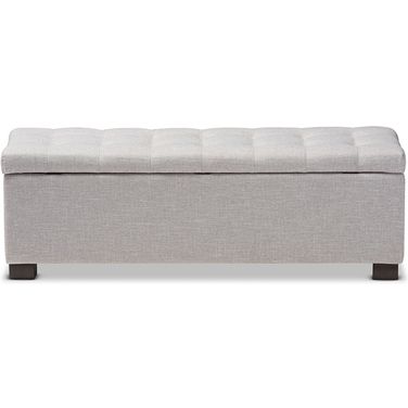 Baxton Studio Roanoke Modern And Contemporary Grayish Beige Fabric Upholstered Grid-Tufting Storage Ottoman Bench