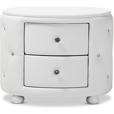 Baxton Studio Davina Hollywood Glamour Style Oval 2-Drawer White Faux Leather Upholstered Nightstand
