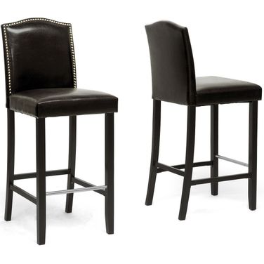 Baxton Studio Libra Dark Brown Modern Bar Stool With Nail Head Trim (Set Of 2)