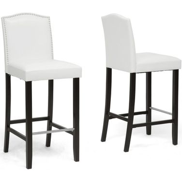 Baxton Studio Libra White Modern Bar Stool With Nail Head Trim (Set Of 2)
