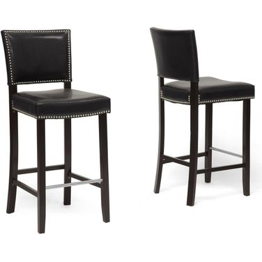 Baxton Studio Aries Black Modern Bar Stool With Nail Head Trim (Set Of 2)