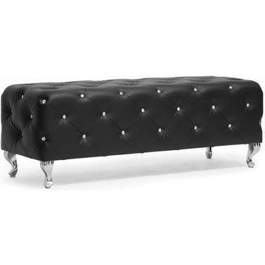 Baxton Studio Stella Crystal Tufted Black Leather Modern Bench