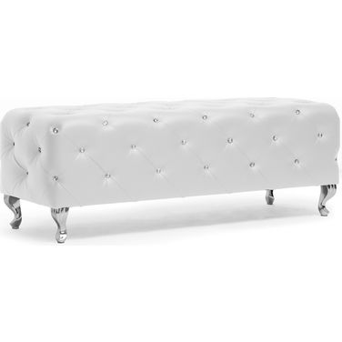 Baxton Studio Stella Crystal Tufted White Leather Modern Bench