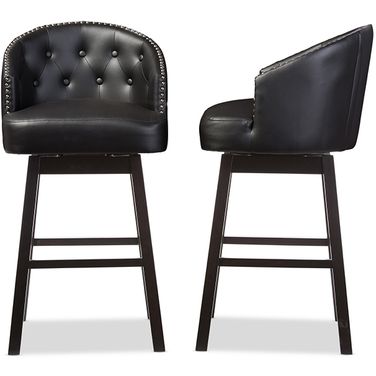 Baxton Studio Avril Modern And Contemporary Black Faux Leather Tufted Swivel Barstool With Nail Heads Trim (Set Of 2)