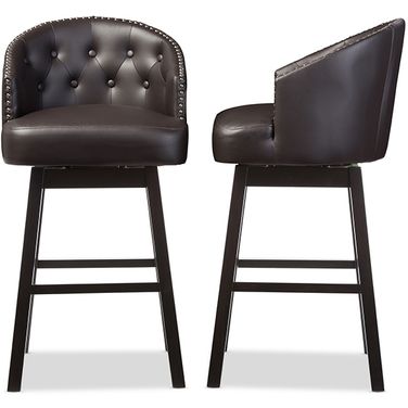Baxton Studio Avril Modern And Contemporary Brown Faux Leather Tufted Swivel Barstool With Nail Heads Trim (Set Of 2)
